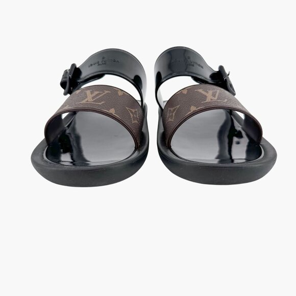 Louis Vuitton Sunbath Mule Slide Sandals Black Rubber Size 38 US 8 Women LV Logo - Picture 7 of 15